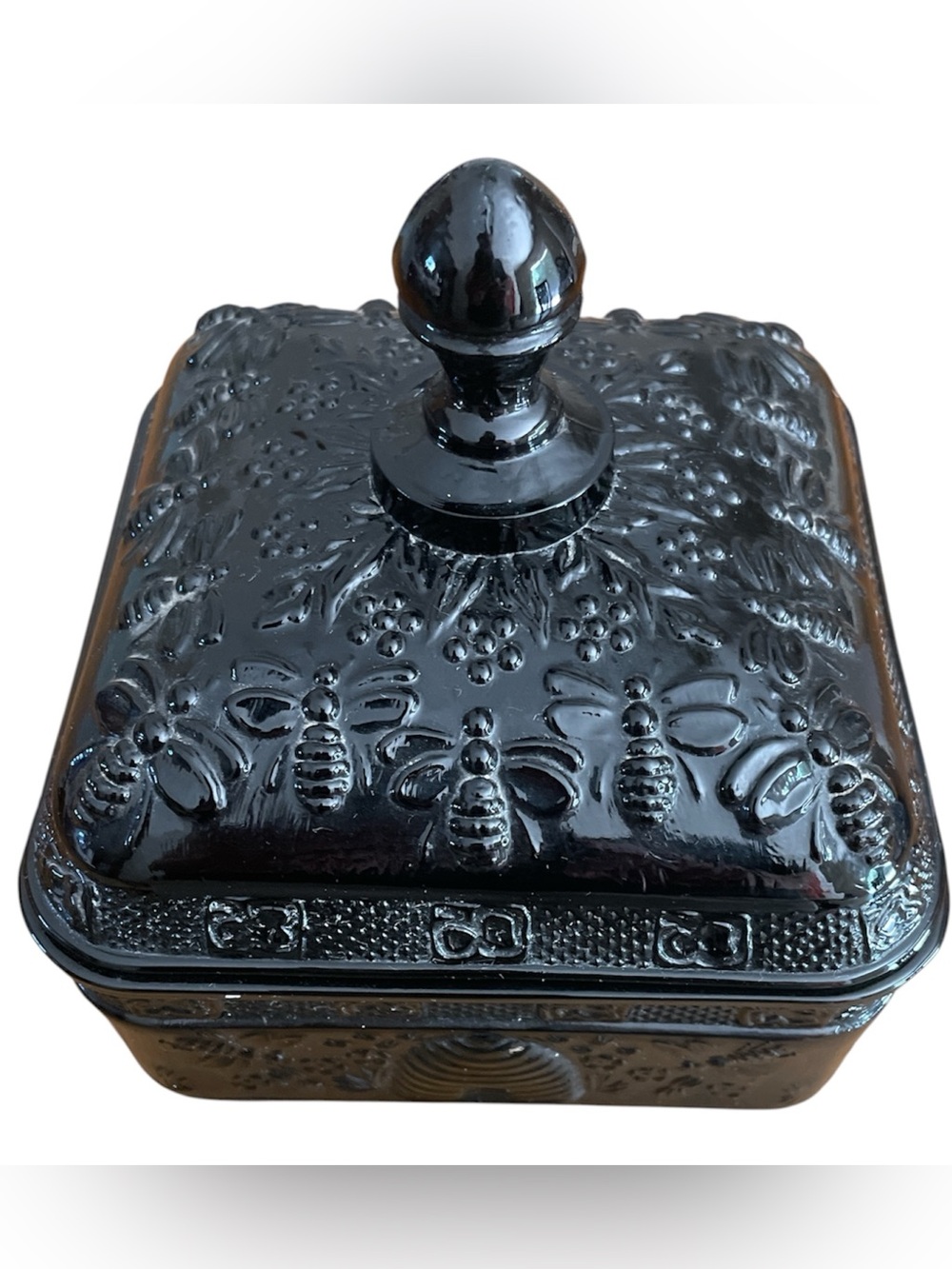 Indiana Glass Tiara exclusives black onyx honey bee box